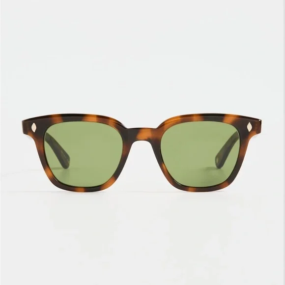 Garrett Leight Tortoise Broadway Sunglasses with Olive Lenses - Picture 2 of 5